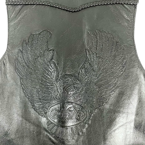 Vtg Le Cuir Niko Leather Biker Vest Black Size L, Eagle Embrossed Braided Detail - Picture 9 of 14